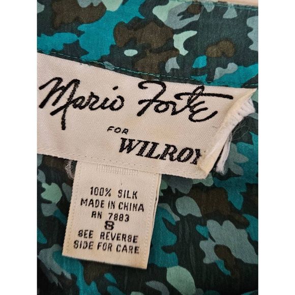 Vintage Mario Forte Green Silk Floral Top 8 - Picture 6 of 8